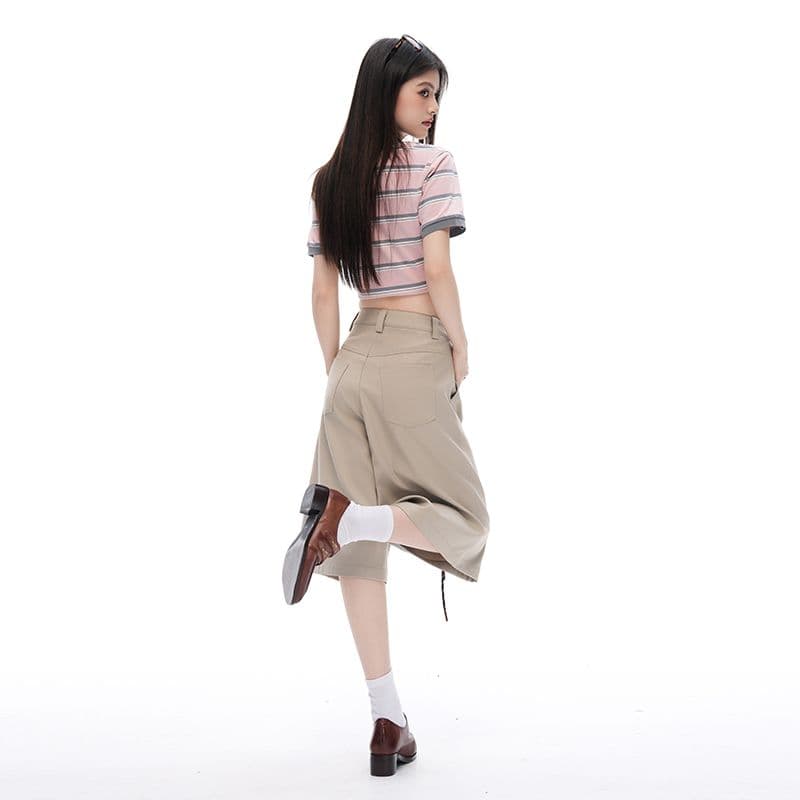 레트로 더블 Pleat 모통이 칼 7 점 슬랙스 여성 여름 고급 센스 루즈핏 느긋한 넓은 다리가 짧다. 바지 상세 이미지 22