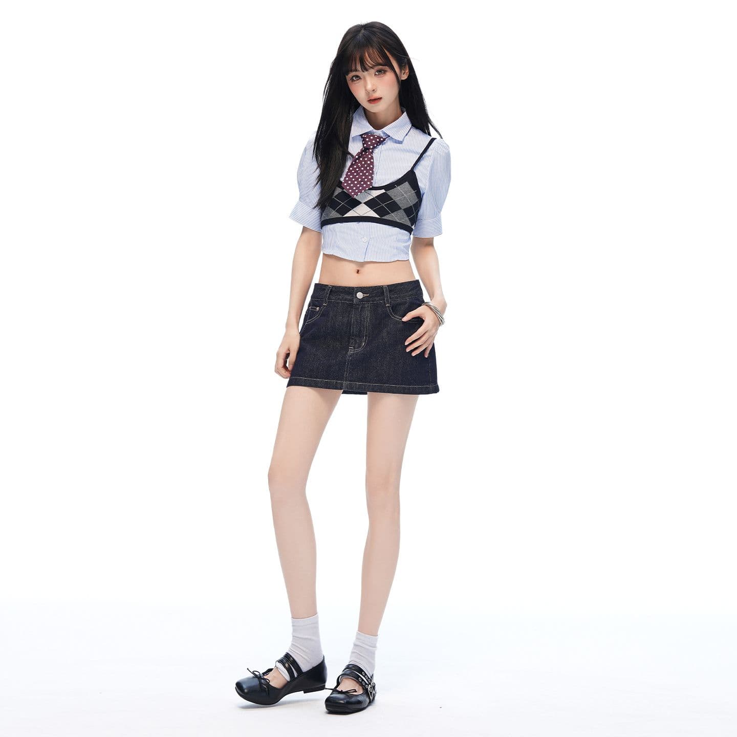 2026 한 부서 여름 새로운 단 닝 블루 데님 미니 스커트 다용도 트렌드 연령 감소 수 있습니다. 외출용 치마 여름 슬림해 보이는 이미지 2