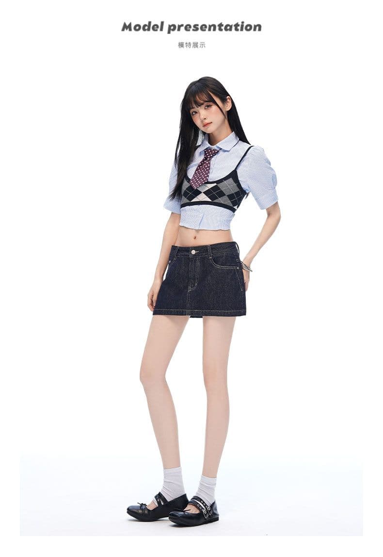 2026 한 부서 여름 새로운 단 닝 블루 데님 미니 스커트 다용도 트렌드 연령 감소 수 있습니다. 외출용 치마 여름 슬림해 보이는 상세 이미지 6