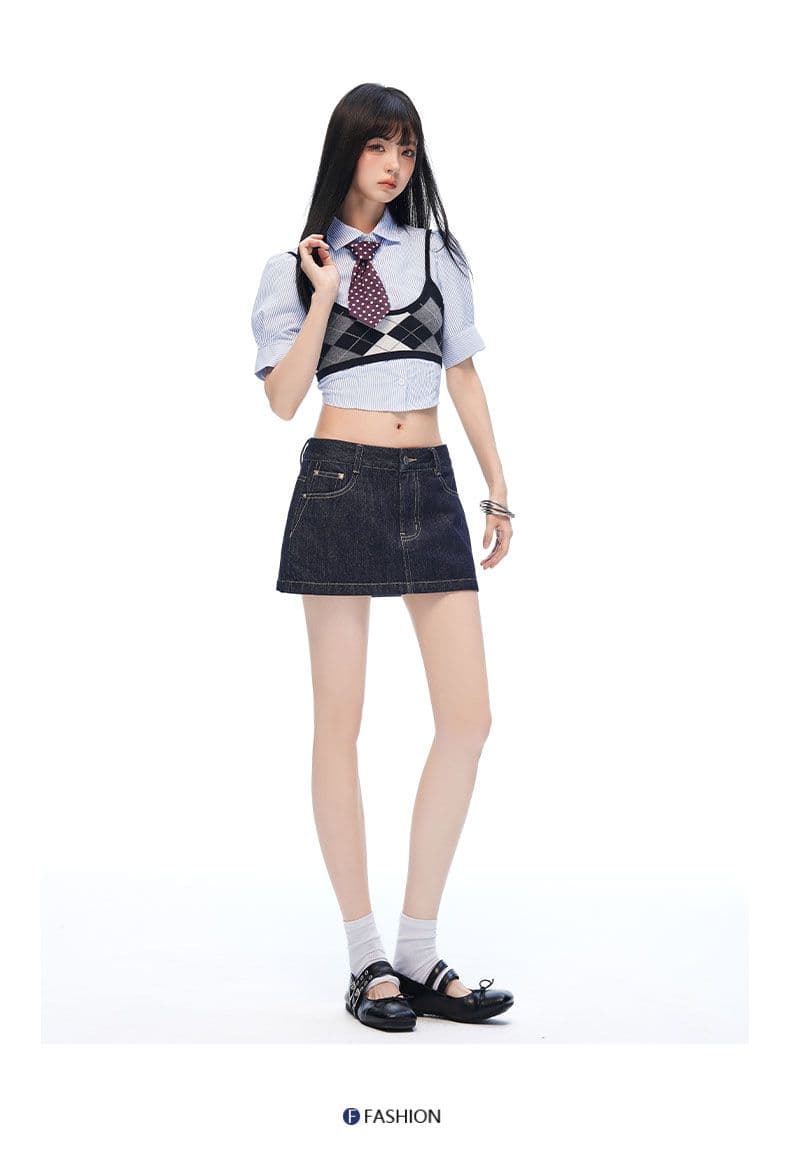2026 한 부서 여름 새로운 단 닝 블루 데님 미니 스커트 다용도 트렌드 연령 감소 수 있습니다. 외출용 치마 여름 슬림해 보이는 상세 이미지 8