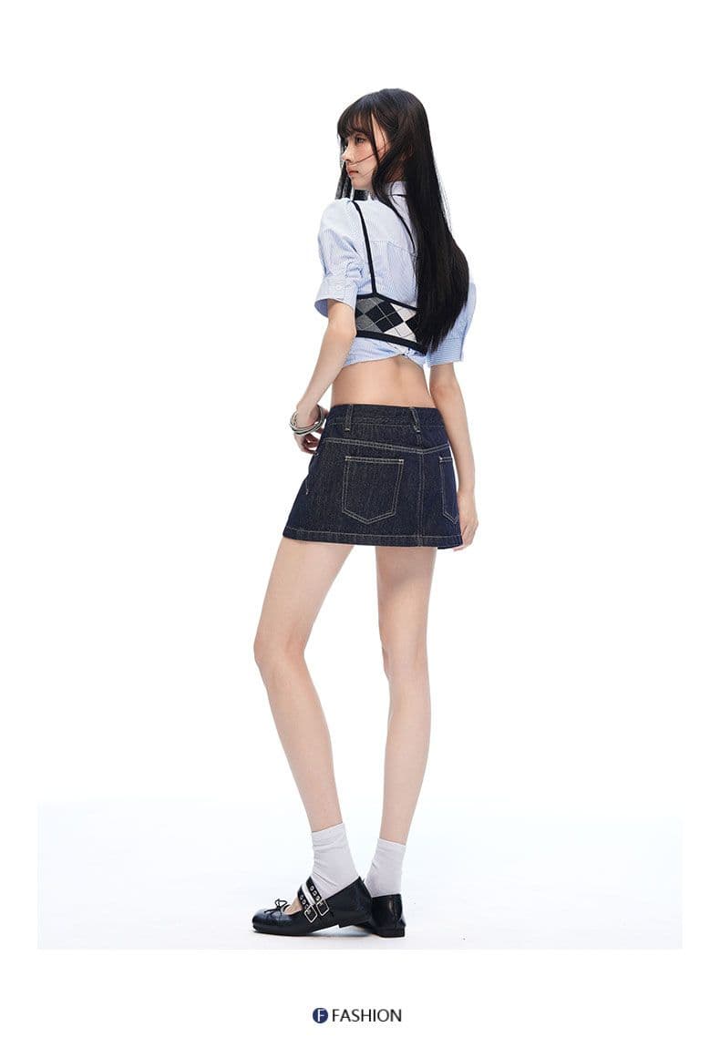 2026 한 부서 여름 새로운 단 닝 블루 데님 미니 스커트 다용도 트렌드 연령 감소 수 있습니다. 외출용 치마 여름 슬림해 보이는 상세 이미지 13