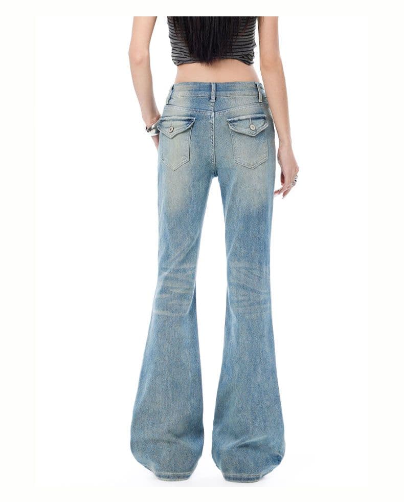 신축성 아메리칸 핫걸 청바지 여성 연삭 화이트 워싱 부츠컷 바지 나팔 바지 상세 이미지 19