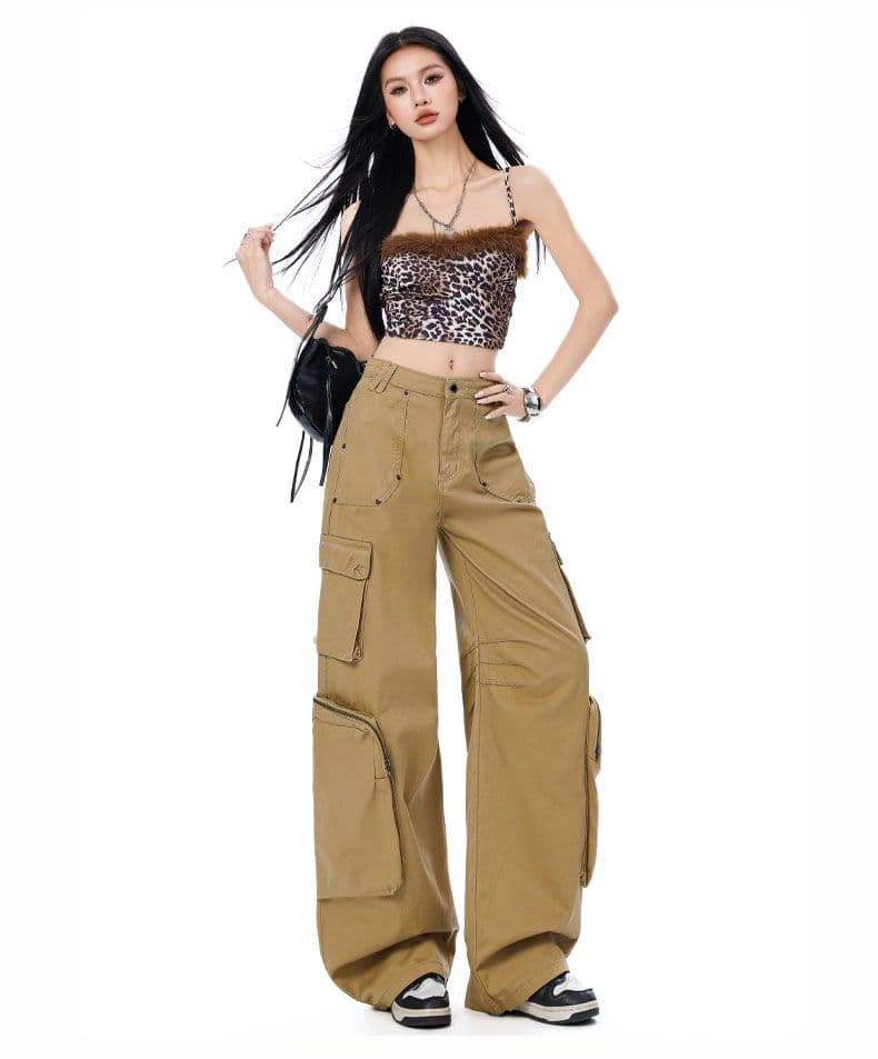 아메리칸 기타 주머니 무거운 작업 지퍼 주머니 넓은 다리 스트레이트 워크웨어 팬츠 상세 이미지 11