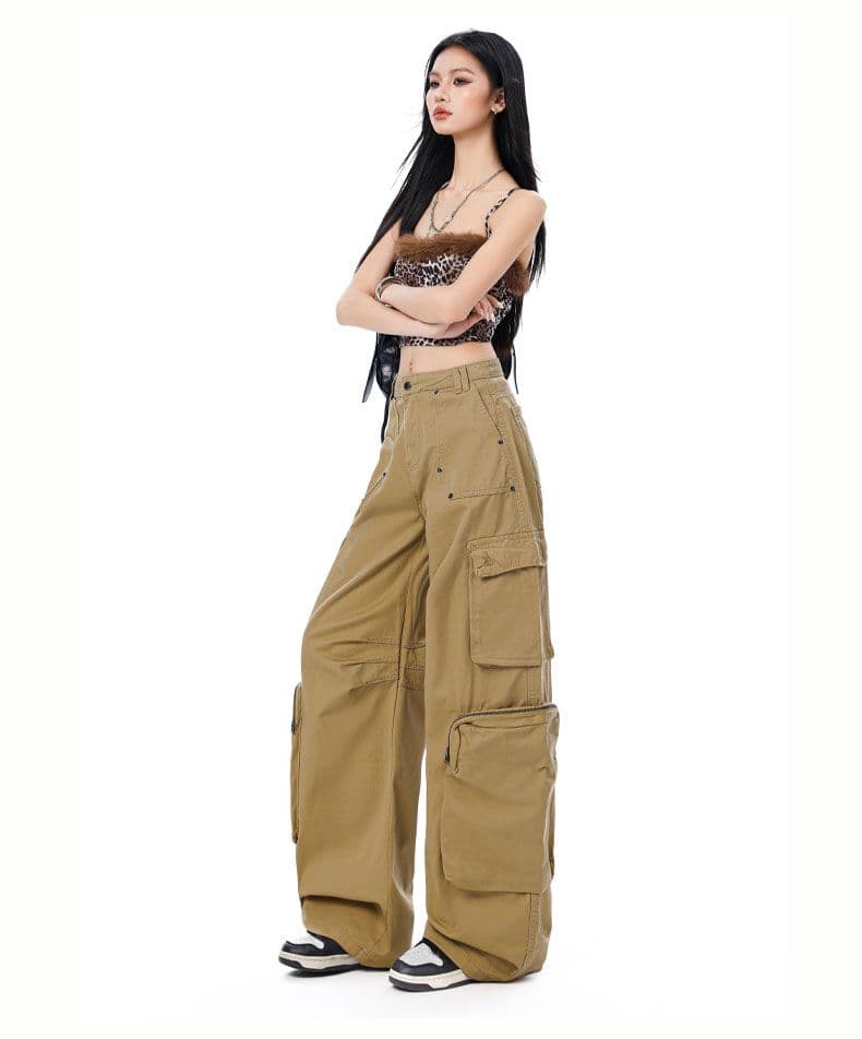 아메리칸 기타 주머니 무거운 작업 지퍼 주머니 넓은 다리 스트레이트 워크웨어 팬츠 상세 이미지 13