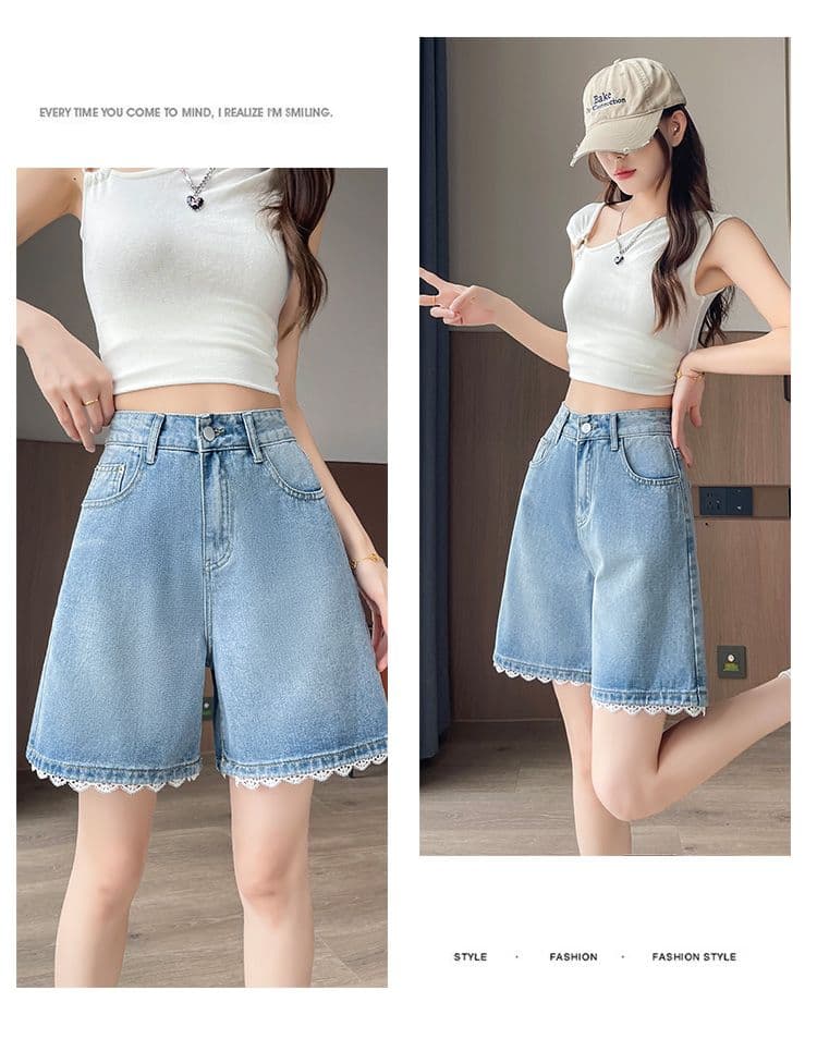 밝은색 레이스 데님 반바지 여성 여름 얇은 스타일 2026 년 새로운 트렌드 슬림해 보이는 디자인 센스 루즈핏 짧은 바지 상세 이미지 13