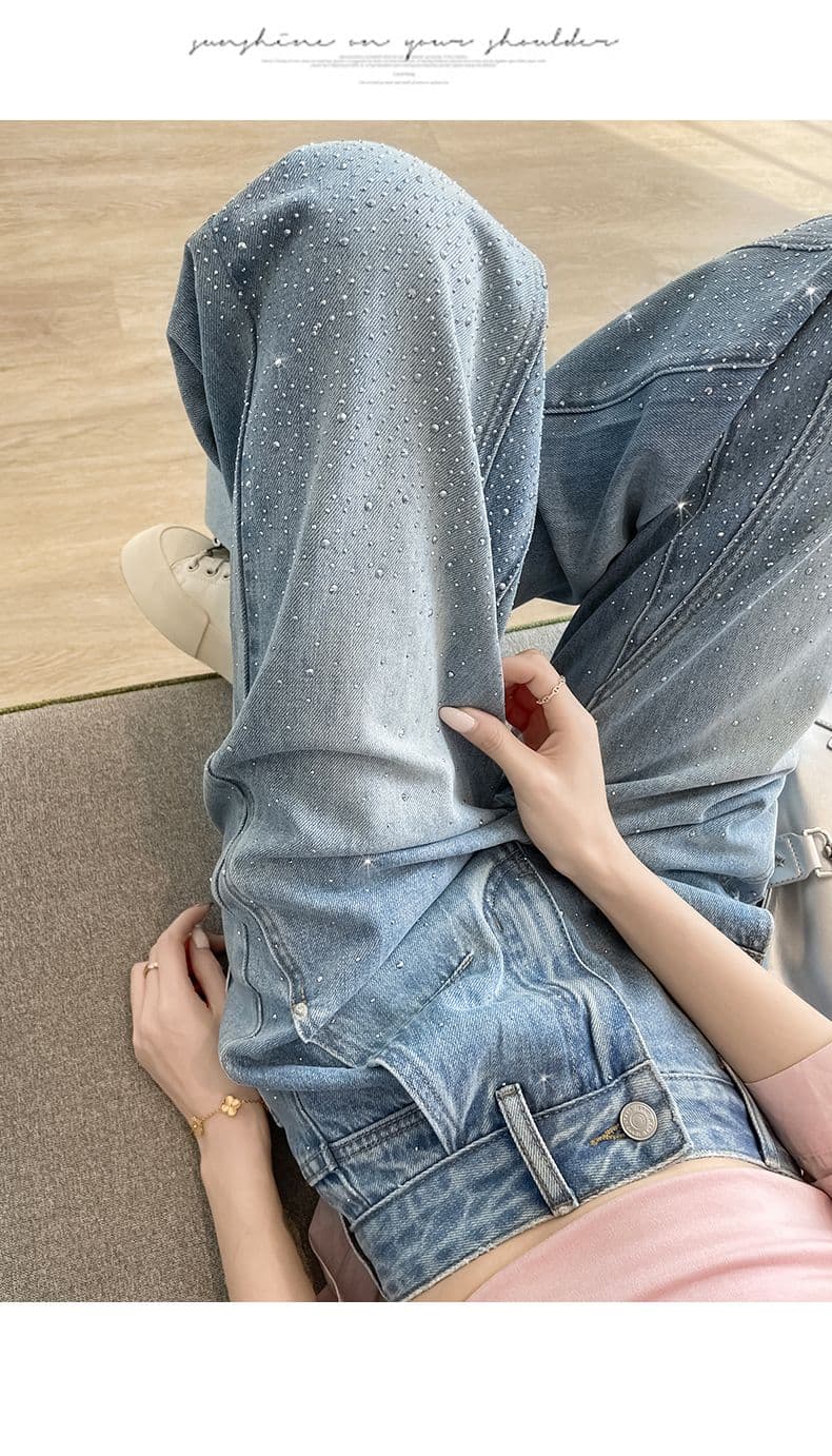 아메리칸 레트로 이른 봄 새로운 넓은 다리 핫픽스 청바지 여성 상세 이미지 20