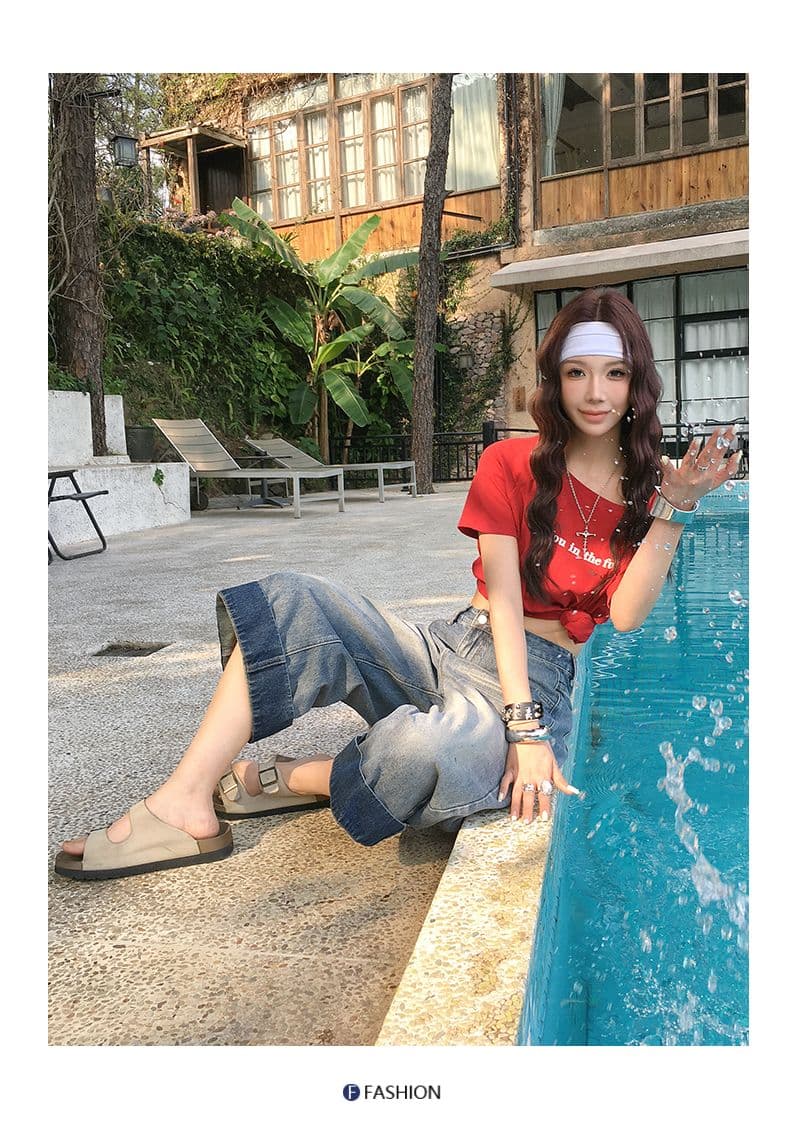 여름 새로운 아메리칸 레트로 워싱 마 오래된 질감 하이웨이스트 루즈핏 넓은 다리 7 점 데님 반바지 여성 상세 이미지 11