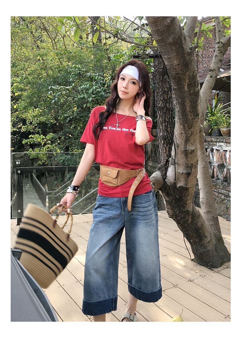 여름 새로운 아메리칸 레트로 워싱 마 오래된 질감 하이웨이스트 루즈핏 넓은 다리 7 점 데님 반바지 여성 상세 이미지 19