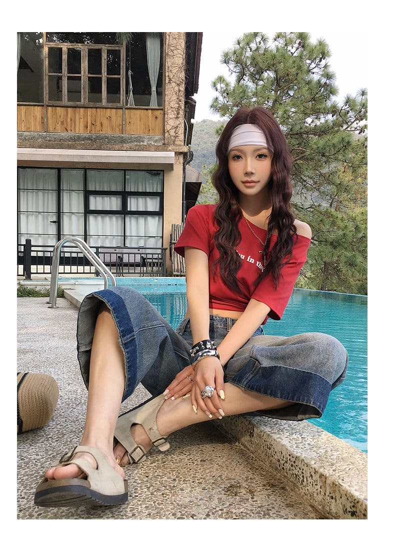 여름 새로운 아메리칸 레트로 워싱 마 오래된 질감 하이웨이스트 루즈핏 넓은 다리 7 점 데님 반바지 여성 상세 이미지 22