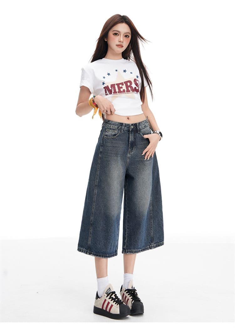 2026 새로운 여름 레트로 워싱 마 오래된 질감 하이웨이스트 슬림해 보이는 스트레이트 루즈핏 넓은 다리 7 점 청바지 여성 상세 이미지 19