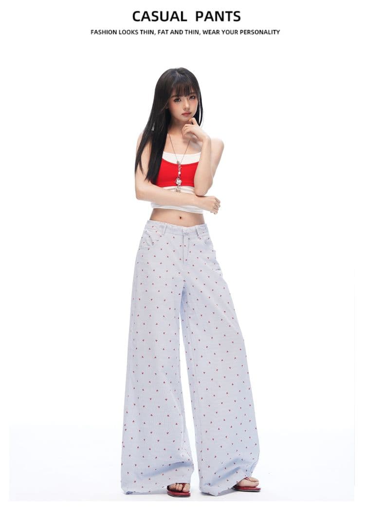 여름 해변가 파란색 레이스 조각 느긋한 넓은 다리 캐주얼 바지 여성 루즈핏 슬림해 보이는 자수 꽃무늬 긴 바지 상세 이미지 10