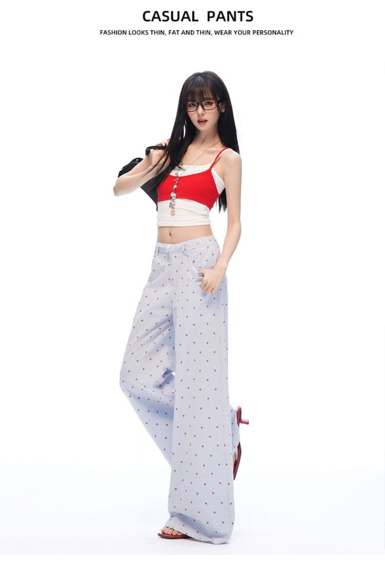여름 해변가 파란색 레이스 조각 느긋한 넓은 다리 캐주얼 바지 여성 루즈핏 슬림해 보이는 자수 꽃무늬 긴 바지 상세 이미지 13
