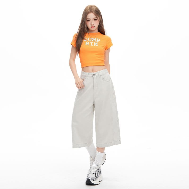 라이 경기 서울 주간 실크 화이트 핑크색 회색 데님 가죽 카드 여성 여름 얇은 스타일 차가운 센스 루즈핏 도루 센스 7부 바지