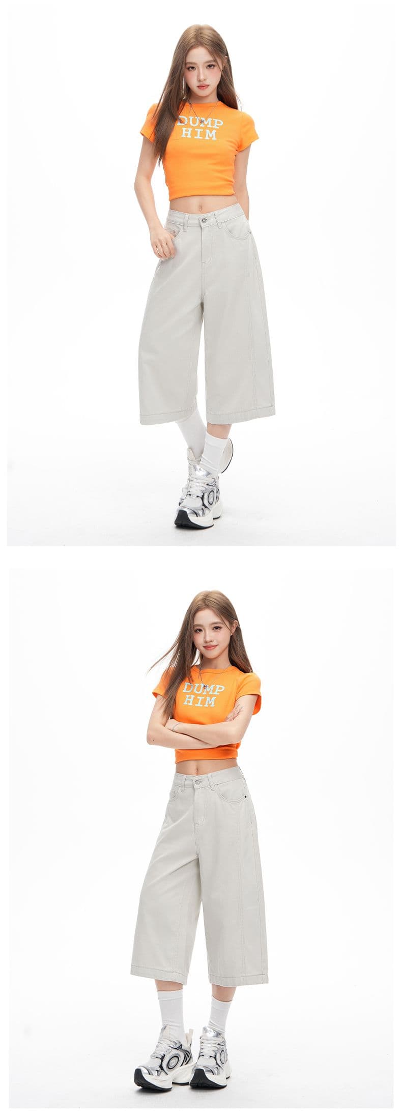 라이 경기 서울 주간 실크 화이트 핑크색 회색 데님 가죽 카드 여성 여름 얇은 스타일 차가운 센스 루즈핏 도루 센스 7부 바지 상세 이미지 8