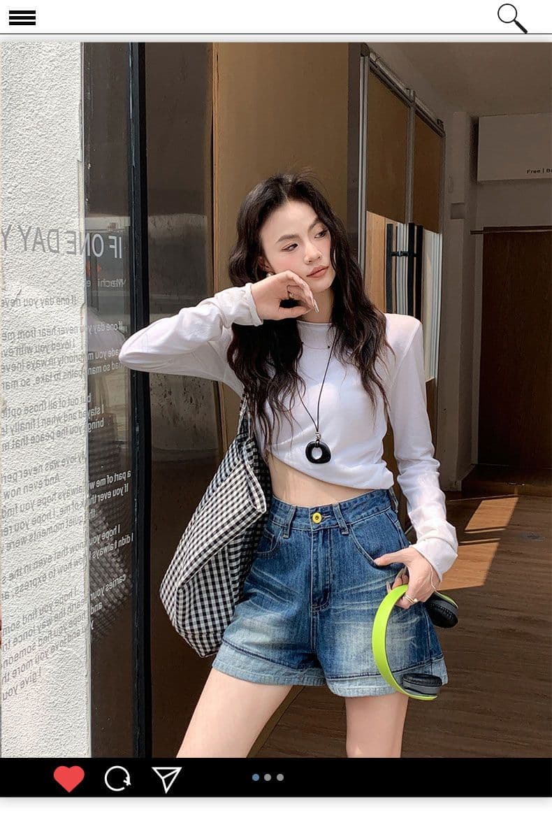 여름 새로운 레트로 볼륨 측면 하이웨이스트 데님 반바지 여성 루즈핏 슬림해 보이는 캐주얼 반바지 상세 이미지 1
