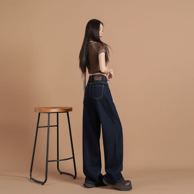 2026 여름 주요 추진력 단 닝 블루 떨어지지 않음 색상 슈퍼 부드러운 주간 실크 라이 경기 서울 루즈핏 넓은 다리 청바지 여성 이미지 5
