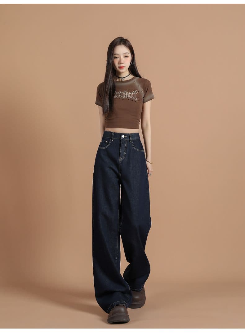 2026 여름 주요 추진력 단 닝 블루 떨어지지 않음 색상 슈퍼 부드러운 주간 실크 라이 경기 서울 루즈핏 넓은 다리 청바지 여성 상세 이미지 12