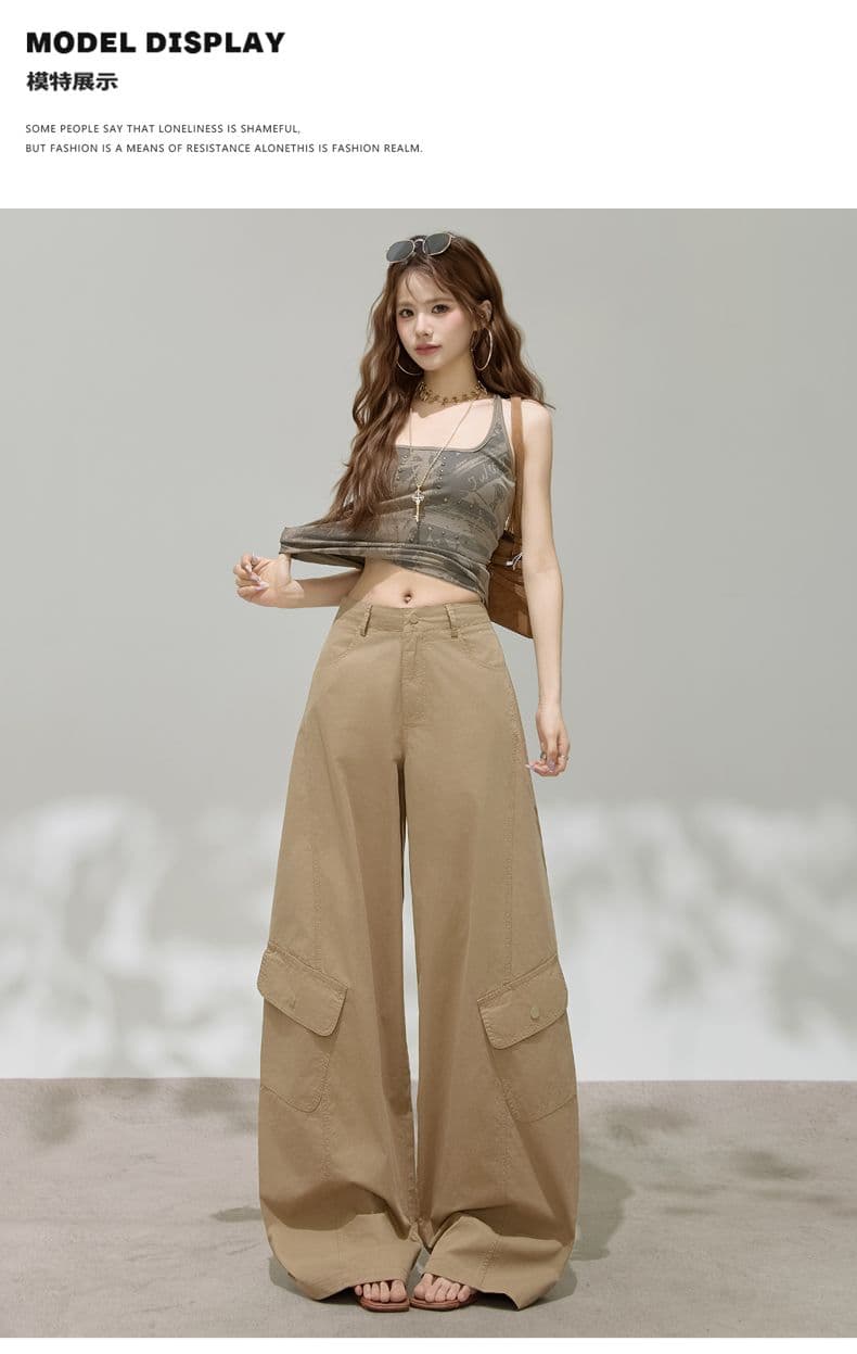 디자인 센스 아메리칸 레트로 핫걸 모통이 칼 바지 다용도 슬림해 보이는 기타 주머니 넓은 다리 워크웨어 캐주얼 바지 상세 이미지 14
