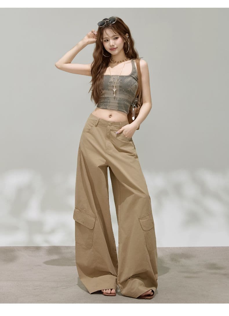 디자인 센스 아메리칸 레트로 핫걸 모통이 칼 바지 다용도 슬림해 보이는 기타 주머니 넓은 다리 워크웨어 캐주얼 바지 상세 이미지 17