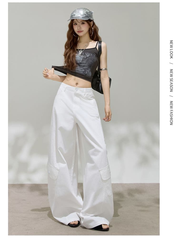 디자인 센스 아메리칸 레트로 핫걸 모통이 칼 바지 다용도 슬림해 보이는 기타 주머니 넓은 다리 워크웨어 캐주얼 바지 상세 이미지 24