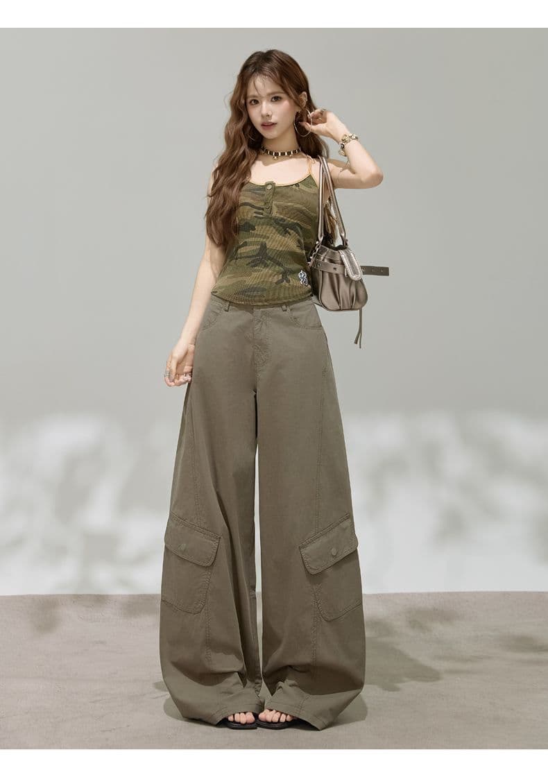 디자인 센스 아메리칸 레트로 핫걸 모통이 칼 바지 다용도 슬림해 보이는 기타 주머니 넓은 다리 워크웨어 캐주얼 바지 상세 이미지 34