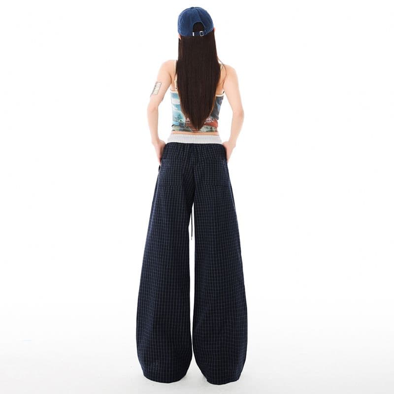 아메리칸 체크무늬 바지 느슨함 센스 운동 캐주얼 바지 여성 2026 여름 루즈핏 스트레이트 느긋한 와이드 레그 팬츠 이미지 6