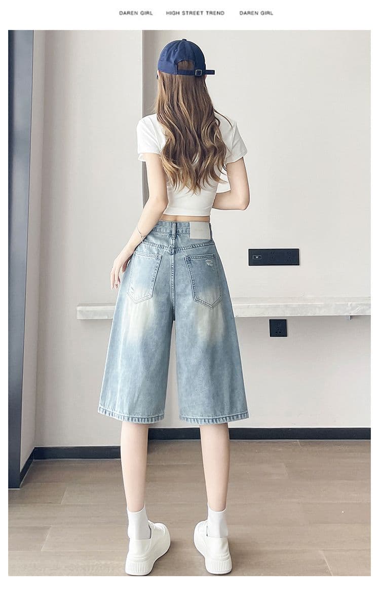 아메리칸 높음 거리 찢어진 부분 7 점 청바지 여성 2026 여름 새로운 루즈핏 슬림해 보이는 페이크 레이어드 넓은 다리 스트레이트 팬츠 상세 이미지 22