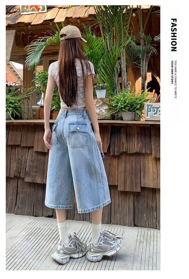 아메리칸 루즈핏 7 점 청바지 여성 여름 개성 디자인 루즈핏 넓은 다리 높음 거리 작은 키 스트레이트 바지 여성 상세 이미지 14