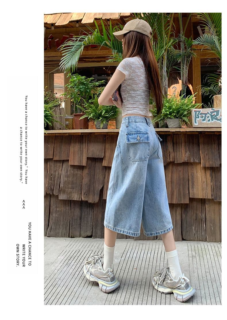 아메리칸 루즈핏 7 점 청바지 여성 여름 개성 디자인 루즈핏 넓은 다리 높음 거리 작은 키 스트레이트 바지 여성 상세 이미지 16