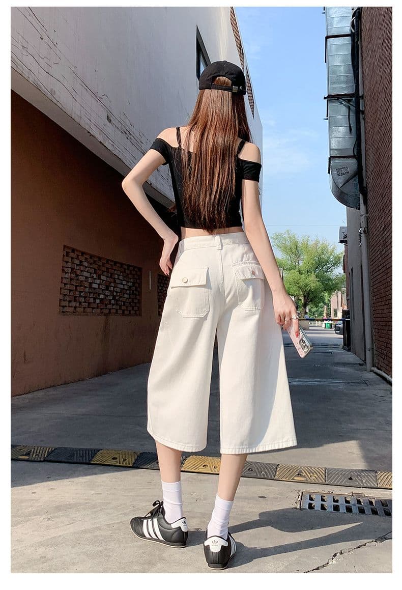 아메리칸 루즈핏 7 점 청바지 여성 여름 개성 디자인 루즈핏 넓은 다리 높음 거리 작은 키 스트레이트 바지 여성 상세 이미지 29