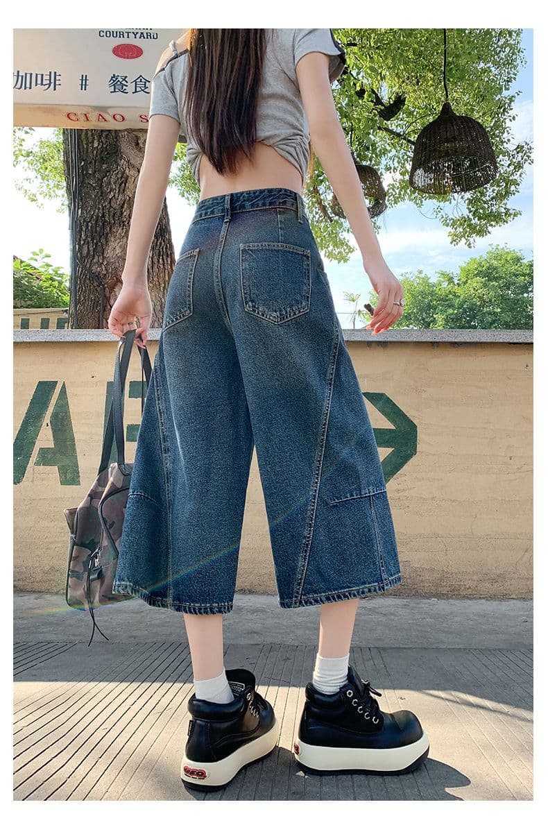 아메리칸 패치워크 7 점 청바지 여성 여름 개성 디자인 루즈핏 넓은 다리 높음 거리 작은 키 스트레이트 바지 여성 상세 이미지 12