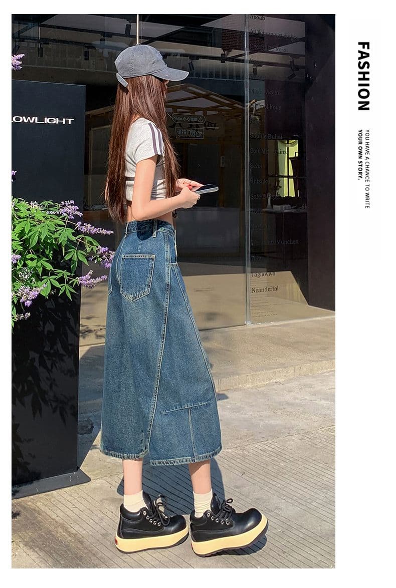 아메리칸 패치워크 7 점 청바지 여성 여름 개성 디자인 루즈핏 넓은 다리 높음 거리 작은 키 스트레이트 바지 여성 상세 이미지 13