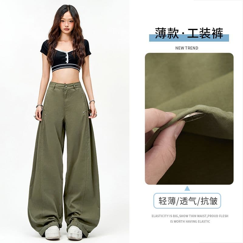 디자인 센스 아메리칸 레트로 핫걸 모통이 칼 바지 다용도 슬림해 보이는 기타 주머니 넓은 다리 워크웨어 캐주얼 바지 이미지 2
