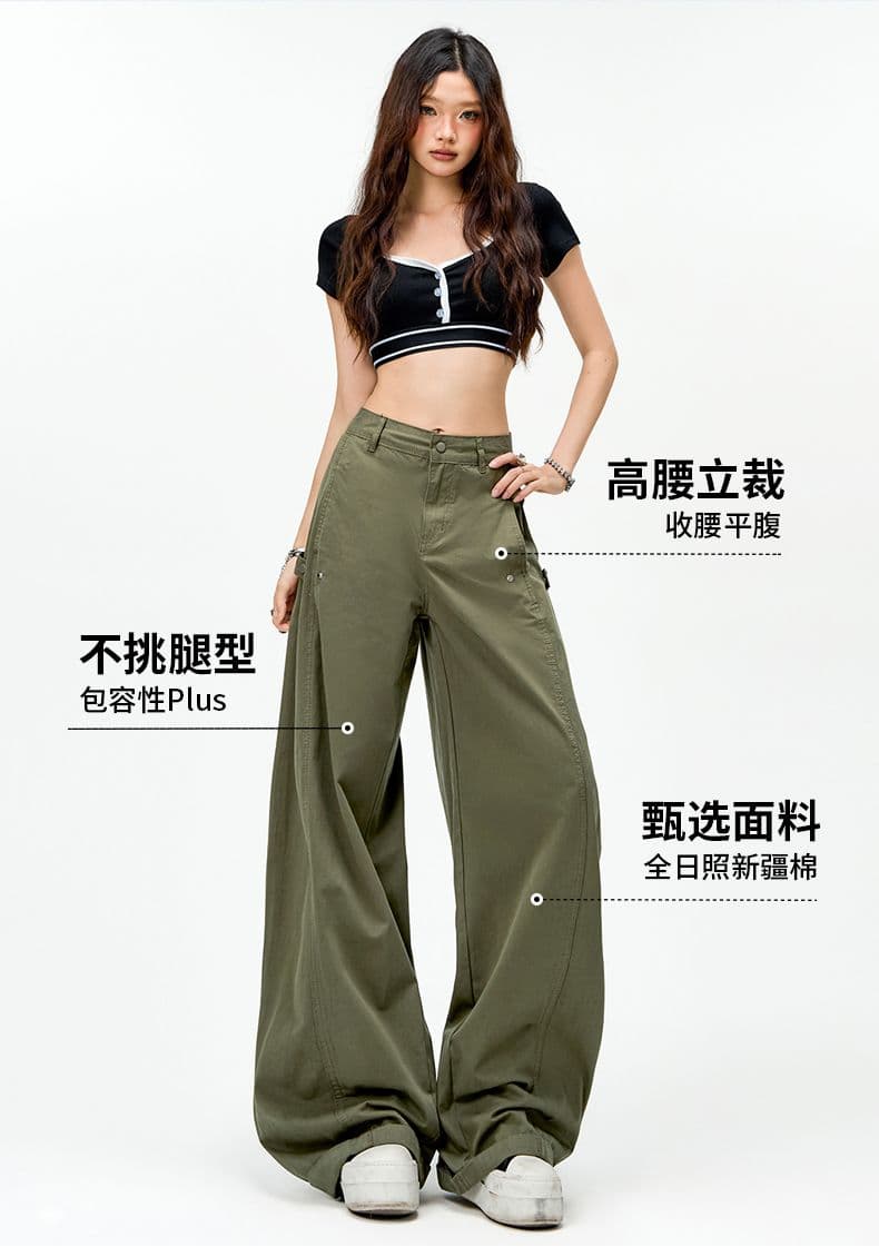 디자인 센스 아메리칸 레트로 핫걸 모통이 칼 바지 다용도 슬림해 보이는 기타 주머니 넓은 다리 워크웨어 캐주얼 바지 상세 이미지 4