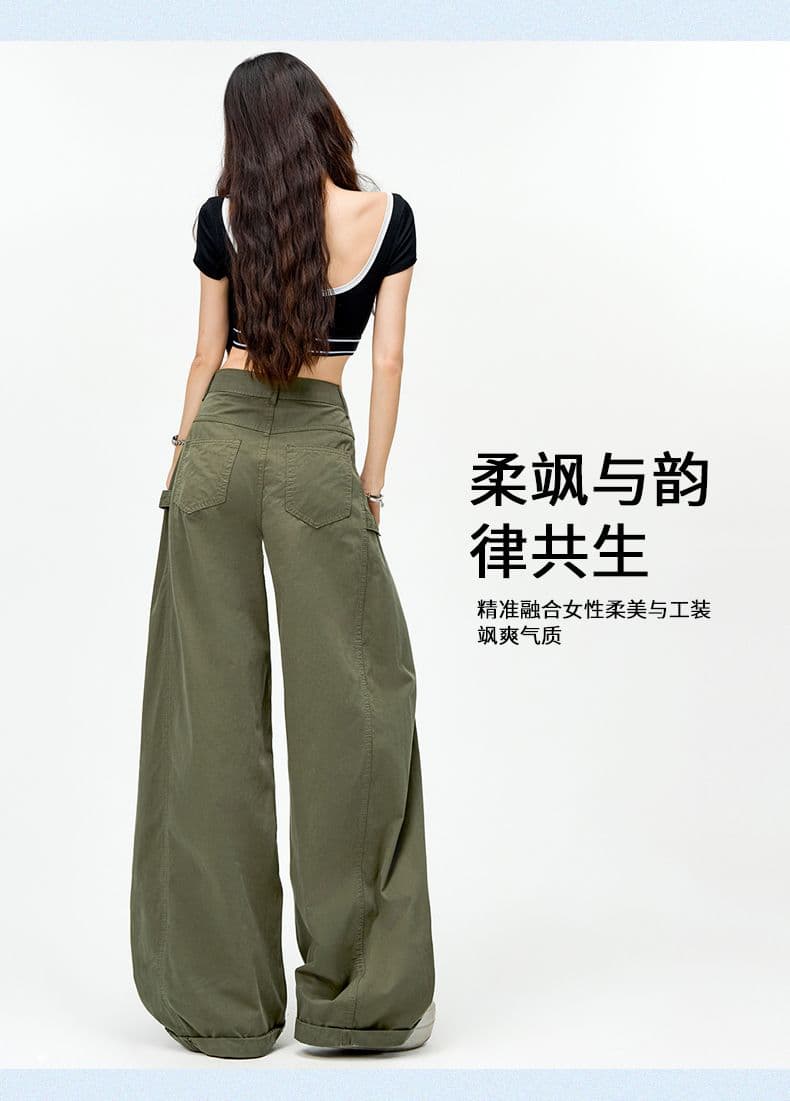 디자인 센스 아메리칸 레트로 핫걸 모통이 칼 바지 다용도 슬림해 보이는 기타 주머니 넓은 다리 워크웨어 캐주얼 바지 상세 이미지 17
