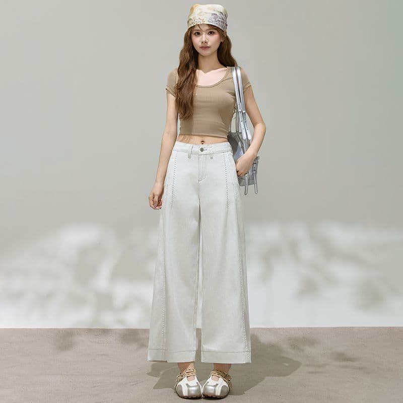 여름 새로운 라이 경기 서울 주간 실크 코튼 얇은 스타일 9부 바지 스트레이트 청바지 여성 하이웨이스트 슬림해 보이는 작은 키 넓은 다리 이미지 6