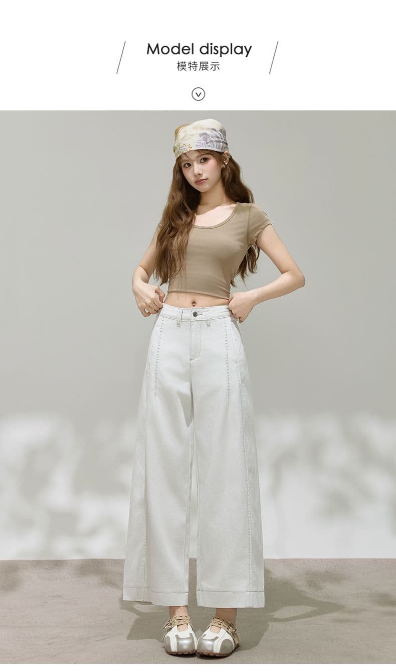 여름 새로운 라이 경기 서울 주간 실크 코튼 얇은 스타일 9부 바지 스트레이트 청바지 여성 하이웨이스트 슬림해 보이는 작은 키 넓은 다리 상세 이미지 12