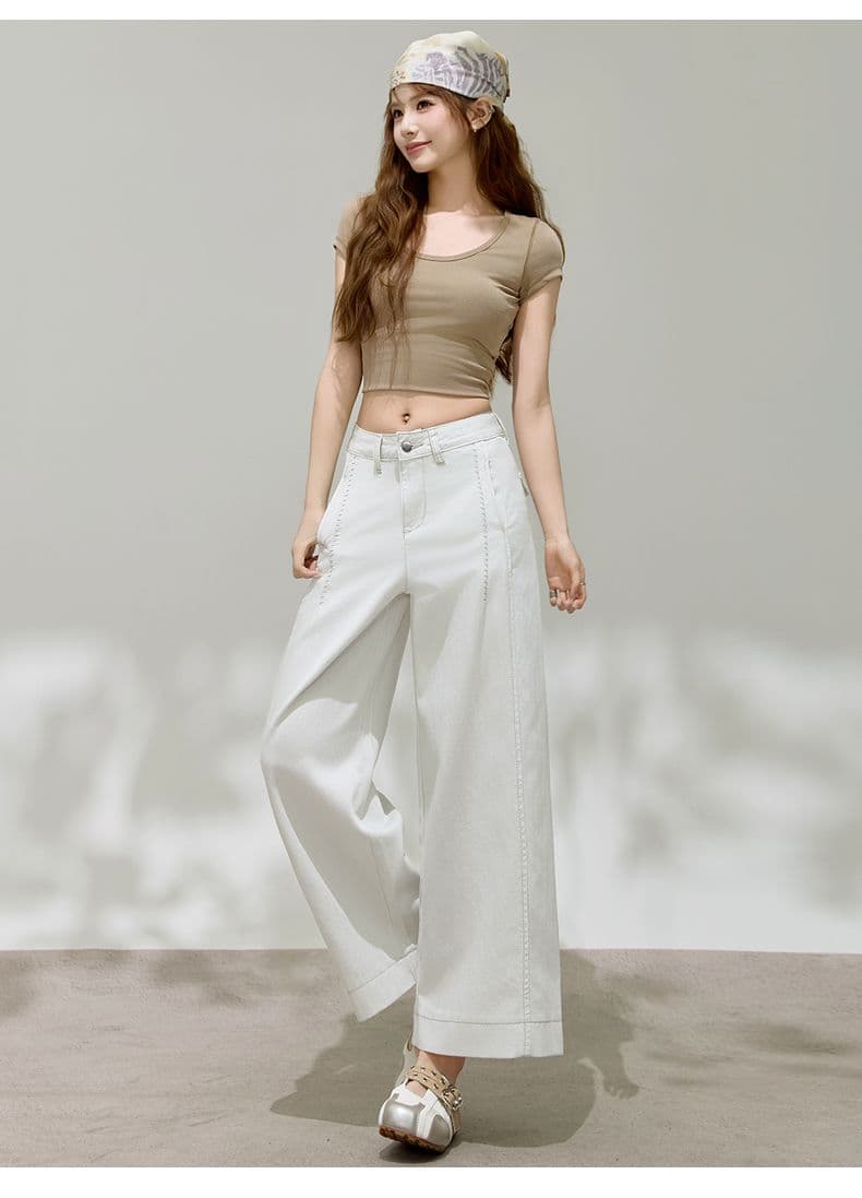 여름 새로운 라이 경기 서울 주간 실크 코튼 얇은 스타일 9부 바지 스트레이트 청바지 여성 하이웨이스트 슬림해 보이는 작은 키 넓은 다리 상세 이미지 14