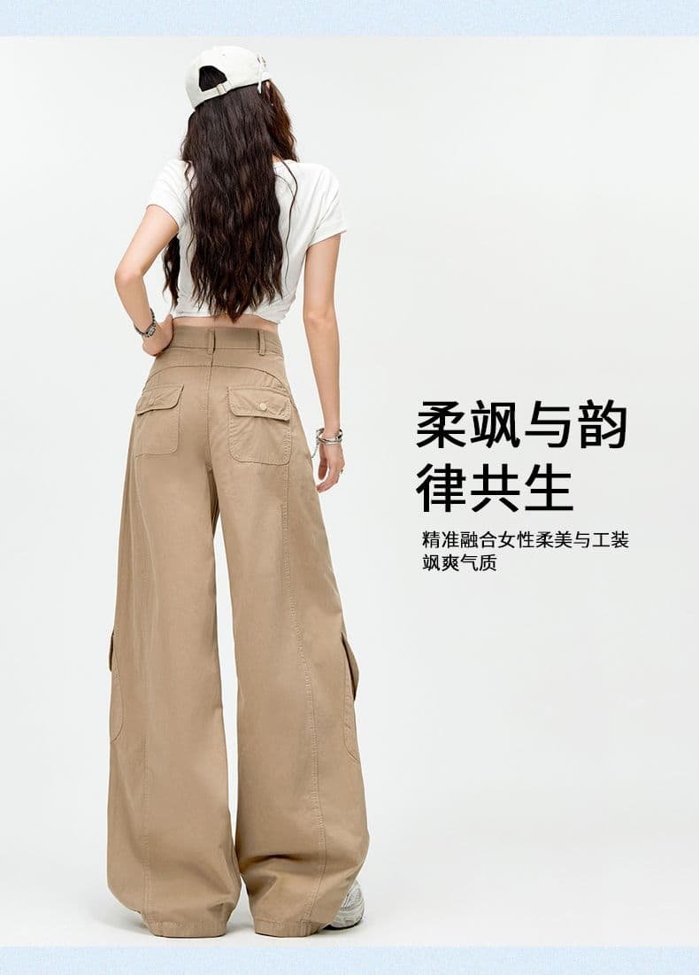 디자인 센스 아메리칸 레트로 핫걸 모통이 칼 바지 다용도 슬림해 보이는 기타 주머니 넓은 다리 워크웨어 캐주얼 바지 상세 이미지 17