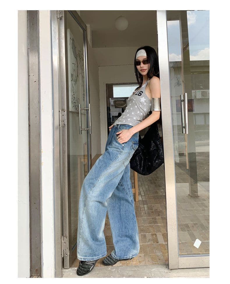 아메리칸 파리 버클 해체 3 차원 프로필 모양 스트레이트 넓은 다리 모통이 칼 청바지 상세 이미지 18