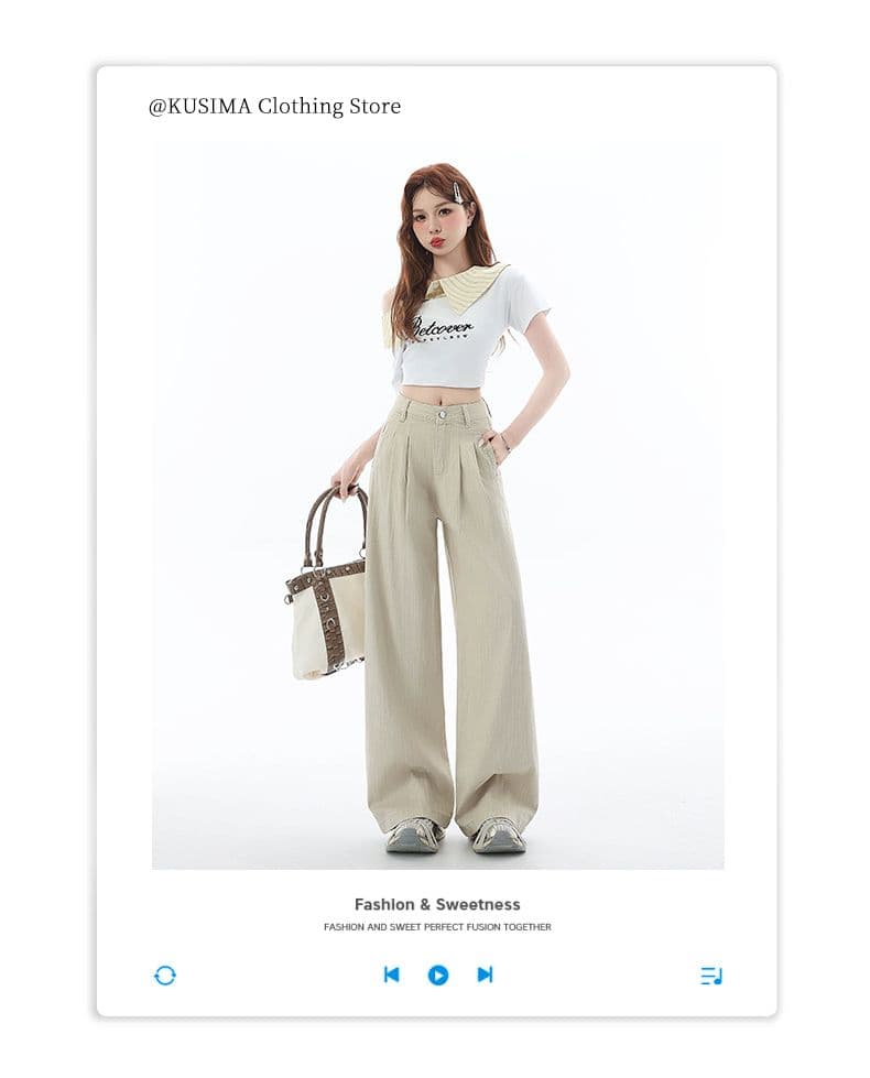얕은 카키 라이 경기 서울 주간 실크 플리츠 넓은 다리 청바지 여성 여름 얇은 스타일 하이웨이스트 루즈핏 슬림해 보이는 도루 센스 바지 상세 이미지 4