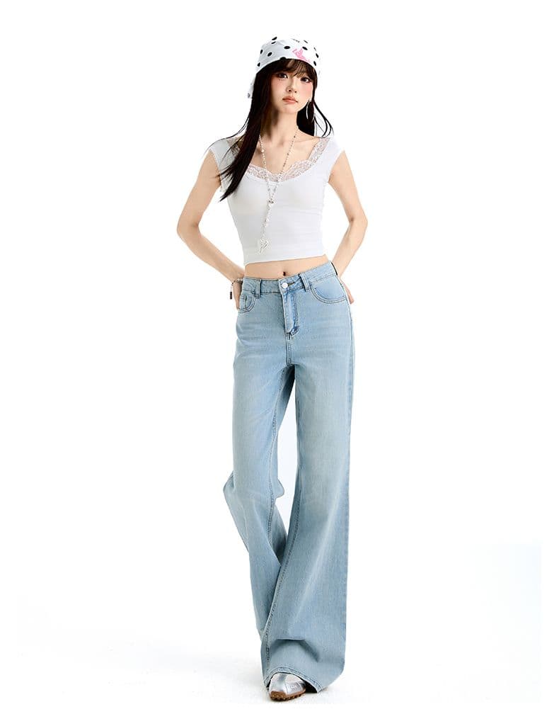하늘색 부츠컷 청바지 여성 2026 봄 다용도 아니요 막대기 다리 작은 키 루즈핏 넓은 다리 나팔 바지 상세 이미지 18