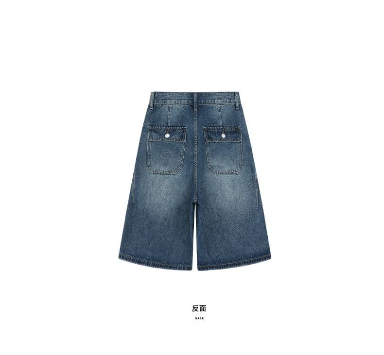 레트로 블루 연삭 화이트 찢어진 부분 거친 가장자리 5 점 와이드 레깅스 바지 2026 년 여름 새로운 하이웨이스트 루즈핏 표지 십자가 다용도 상세 이미지 28