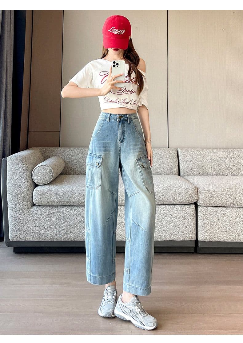 아메리칸 9 포인트 워크웨어 팬츠 디자인 센스 넓은 다리 청바지 여성 여름 새로운 지방 mm 작은 키 루즈핏 슬림해 보이는 상세 이미지 14