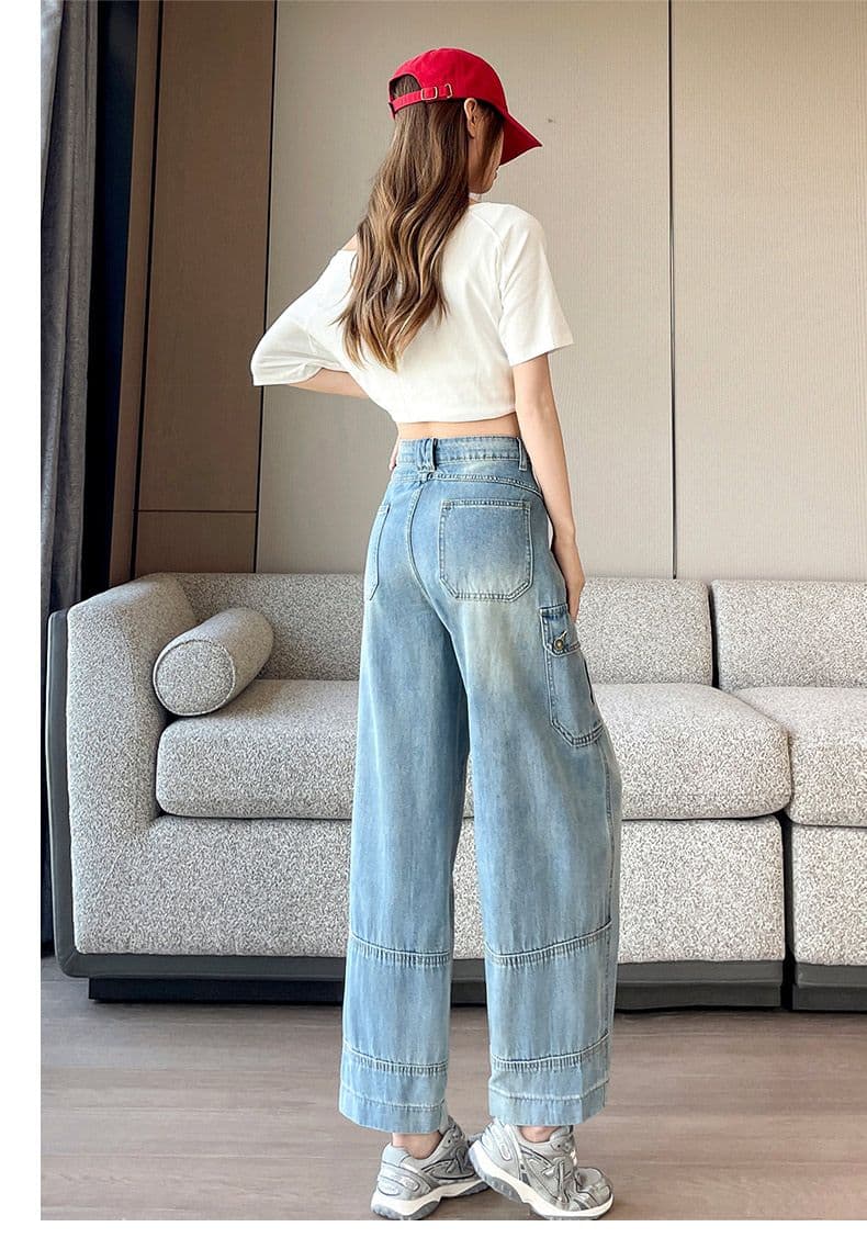 아메리칸 9 포인트 워크웨어 팬츠 디자인 센스 넓은 다리 청바지 여성 여름 새로운 지방 mm 작은 키 루즈핏 슬림해 보이는 상세 이미지 15