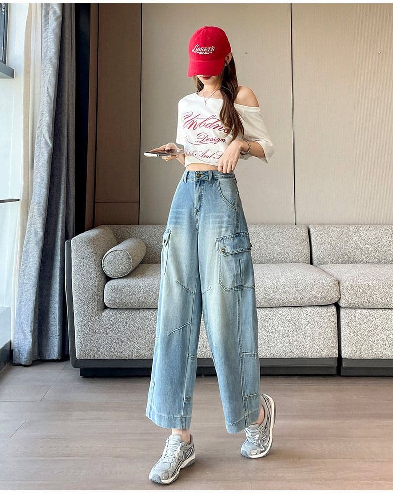 아메리칸 9 포인트 워크웨어 팬츠 디자인 센스 넓은 다리 청바지 여성 여름 새로운 지방 mm 작은 키 루즈핏 슬림해 보이는 상세 이미지 16