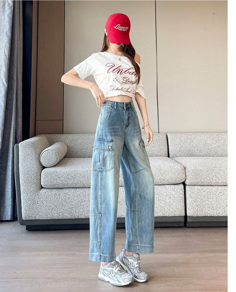 아메리칸 9 포인트 워크웨어 팬츠 디자인 센스 넓은 다리 청바지 여성 여름 새로운 지방 mm 작은 키 루즈핏 슬림해 보이는 상세 이미지 17
