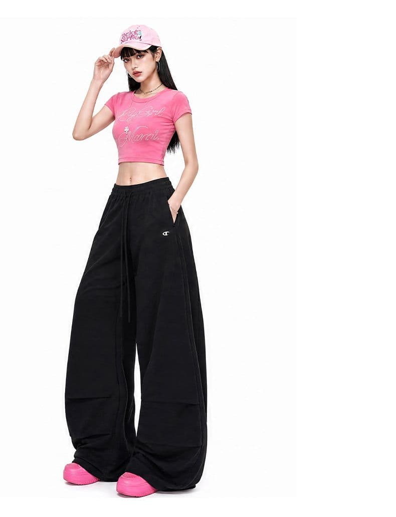 캐주얼 운동 바지 여성 루즈핏 느긋한 바람 펌프 로프 와이드 레그 팬츠 재즈 춤추기 kpop 워크웨어 속도 건조한 바지 트렌디 상세 이미지 19