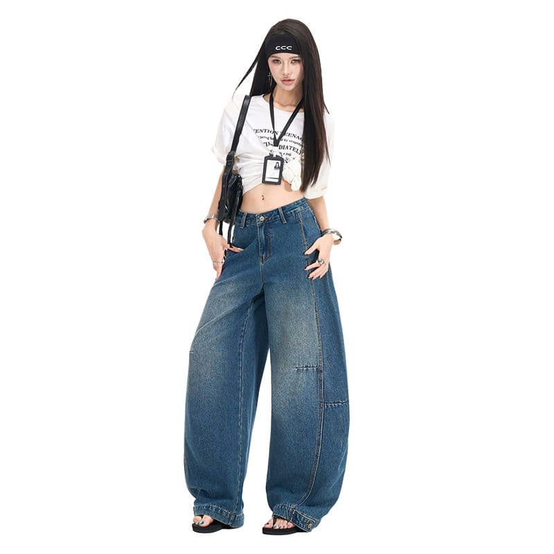 아메리칸 핫걸 레트로 모통이 칼 넓은 다리 청바지 여성 2026 새로운 루즈핏 디자인 센스 바닥 청소 바지 이미지 3