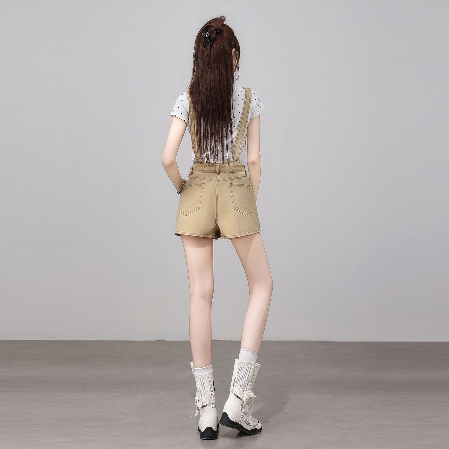 아메리칸 카키 데님 멜빵 치마바지 여성 여름 새로운 루즈핏 슬림해 보이는 다용도 디자인 센스 캐주얼 짧은 바지 트렌디 이미지 5